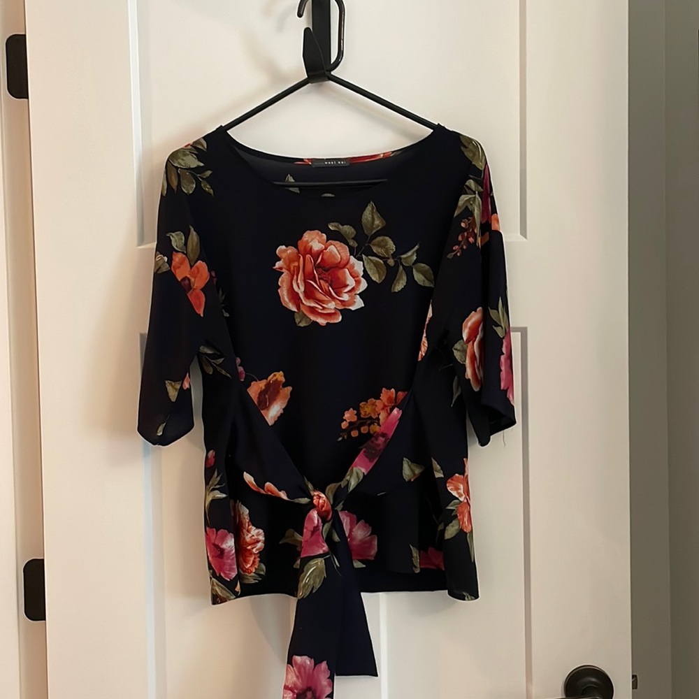 Navy blue floral blouse by West Kelli